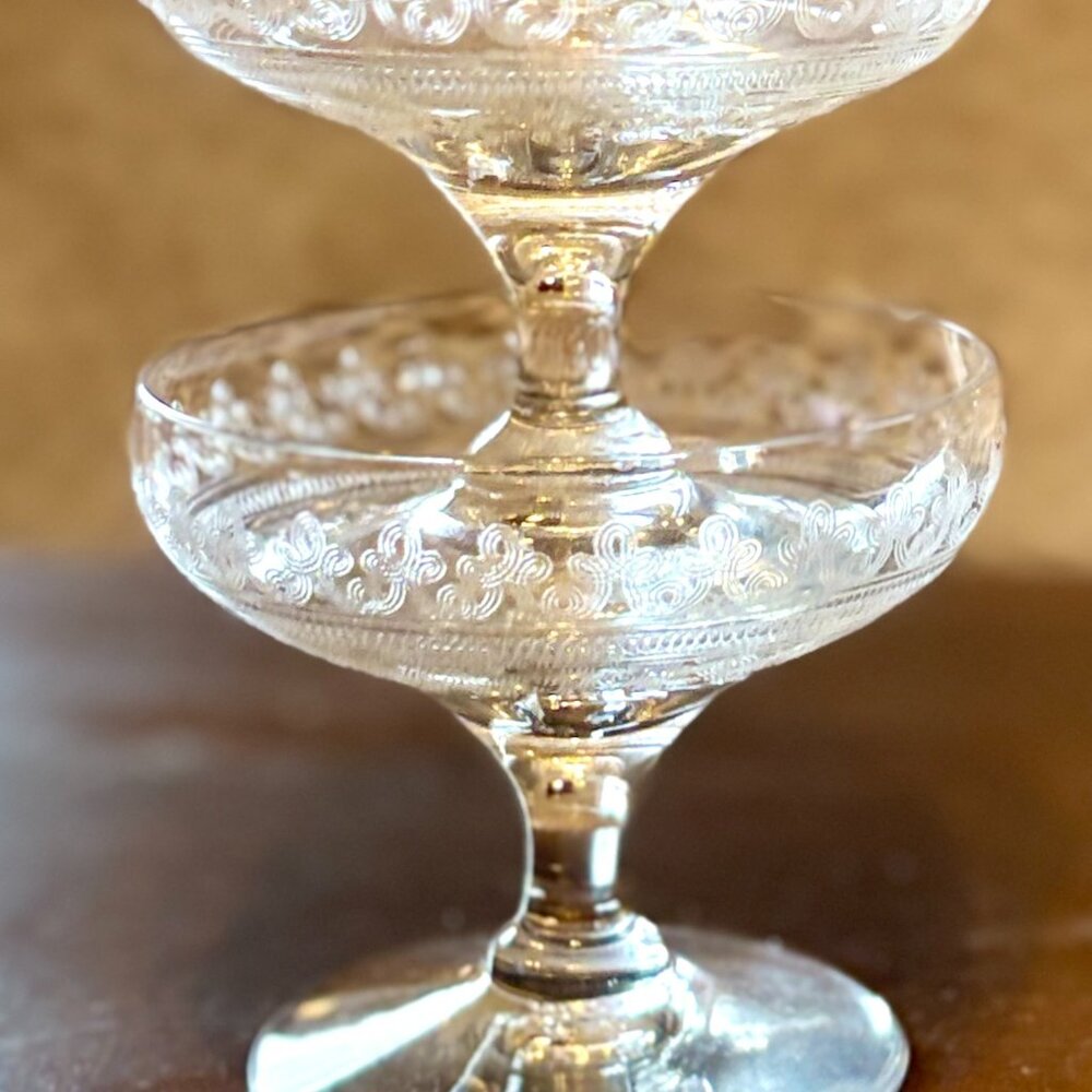 Fostoria Cloverleaf Etched Sherbets | Set of 3 | Antique Paneled Glass - Picture 7 of 7